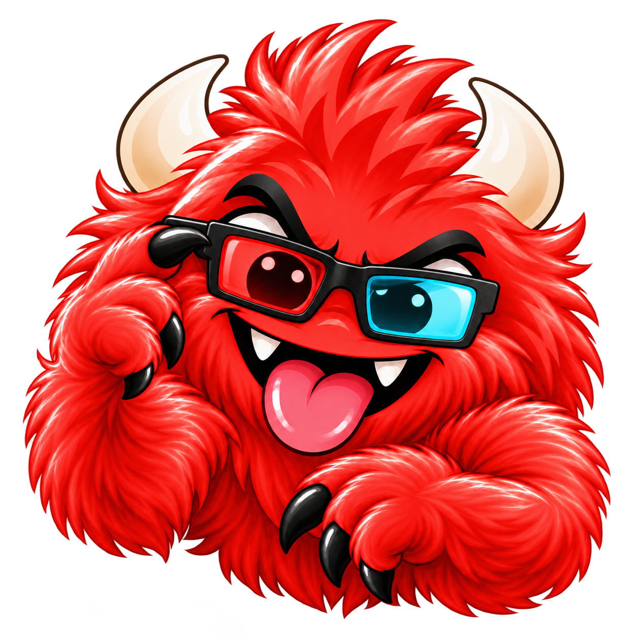 Red monster wearing red and cyan glasses.